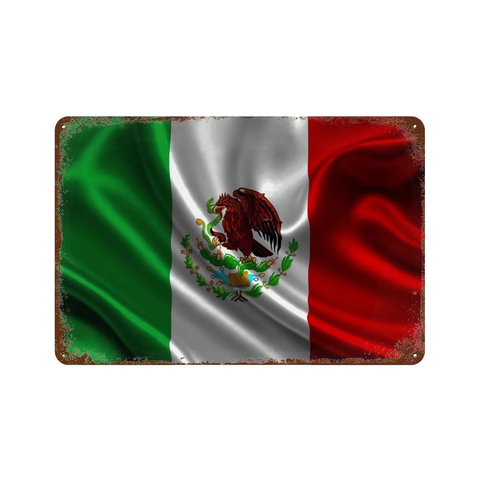 KWQDOZF Mexican Flag Theme Metal Tin Sign,Vintage Iron Hanging Plate Horizontal with Rust Poster Wall Decor 8x12inch