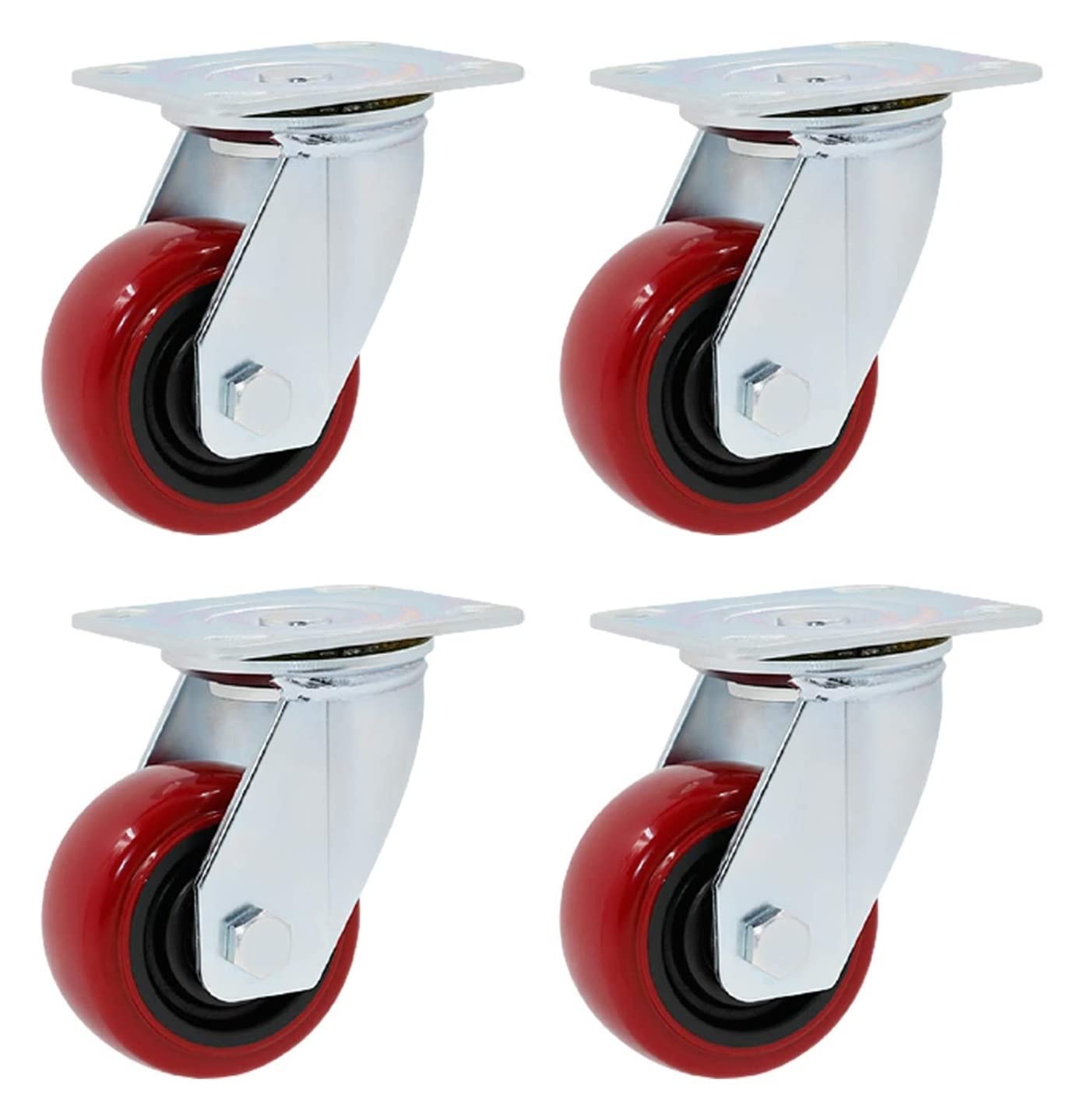 GBRJUYF 4 Pcs Heavy Duty Polyurethane Swivel Wheels for Office Furniture, Industrial Plate Casters, Transport Trolley, Workbench Replacement, Smooth Rolling Mobility