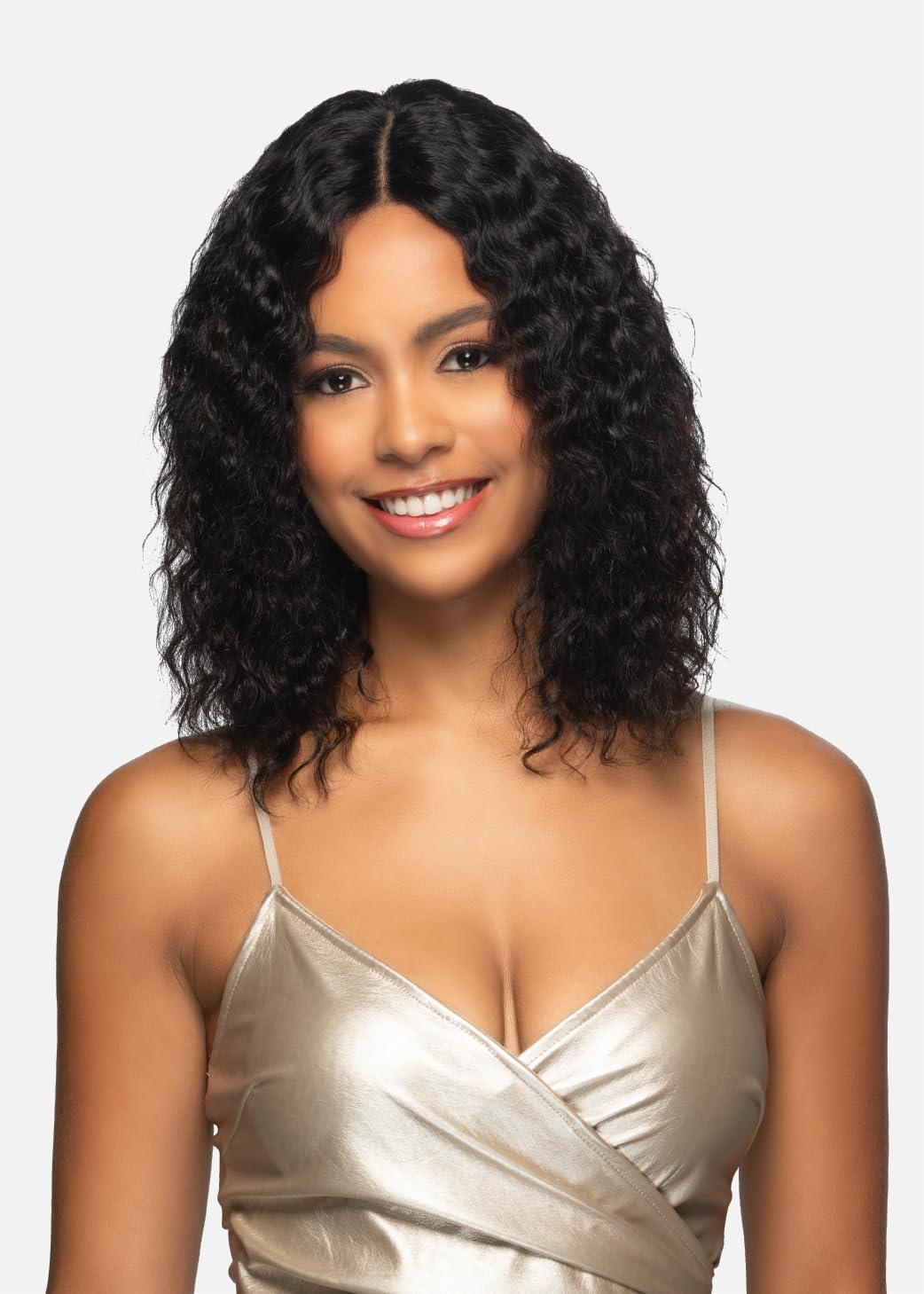 Vivica A. Fox Hair Collection COOL, Wet & Wavy, HD LACE Part, Pre-Curled, Natural Brazilian Remi Human Hair Wig, Color Natural