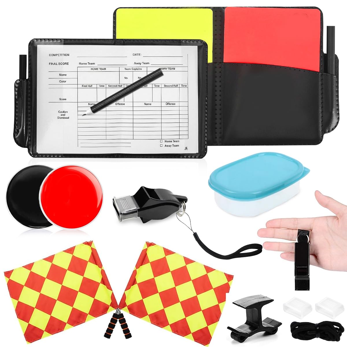 Kit de Tarjetas de Árbitro de Deportes, Arjetas de Árbitro Rojas y Amarillas, Accesorios de Árbitro para Juegos de Fútbol, Silbato, Banderas de Árbitro para Fútbol Deporte Escolar