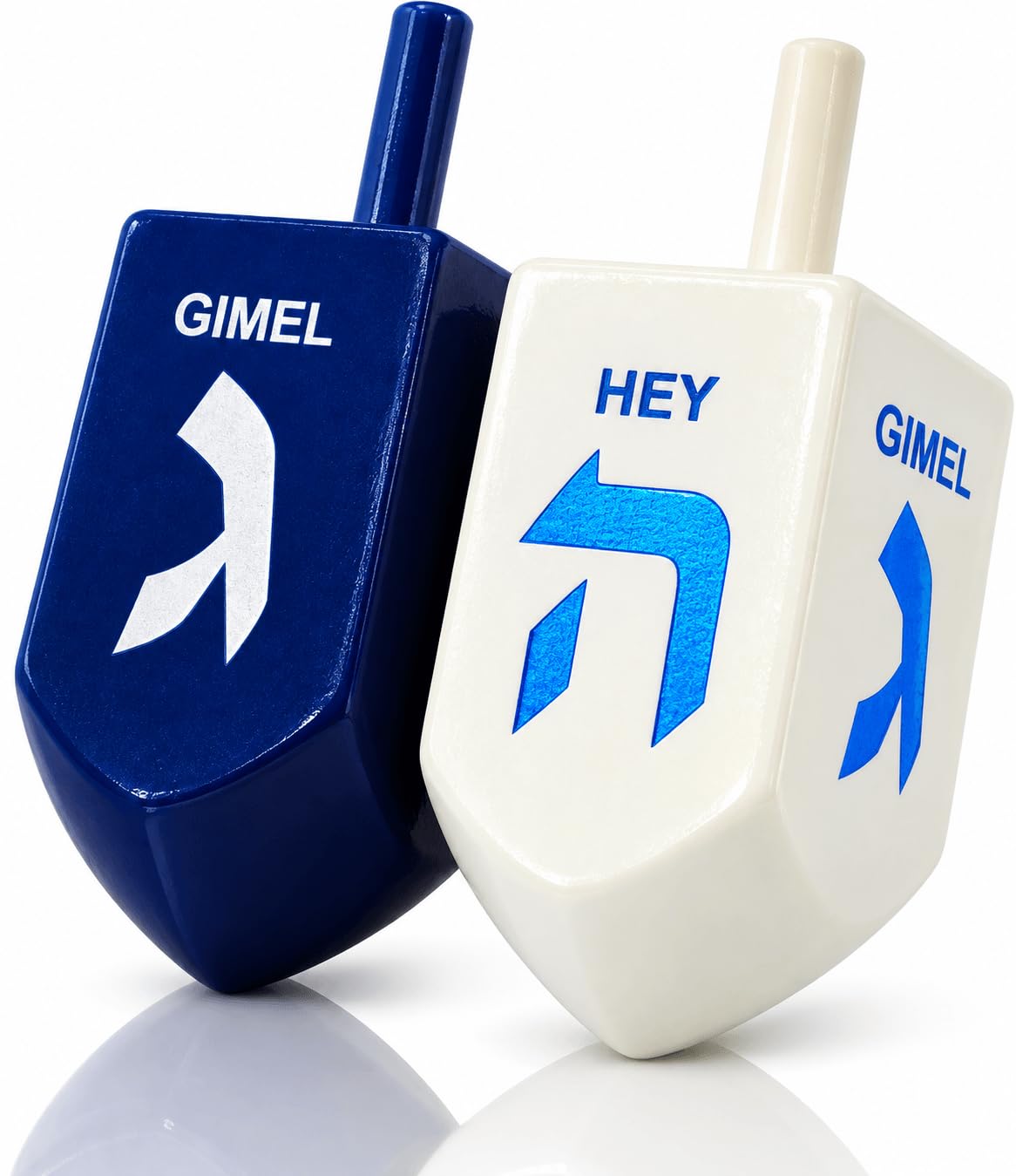 The Dreidel Company Hanukkah Game 2-Pack 3 Inches Extra Large Blue &amp; White Wood Dreidels