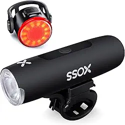 XOSS XL-400 luzes dianteiras e traseiras, farol de bicicleta recarregável por USB, 11 modos de luzes LED super brilhantes e potentes, ciclismo seguro para passeios noturnos e mountain bikes, à prova