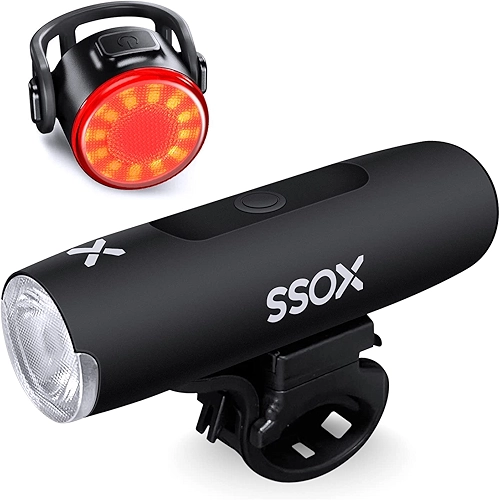 XOSS XL-400 luzes dianteiras e traseiras, farol de bicicleta recarregável por USB, 11 modos de luzes LED super brilhantes e potentes, ciclismo seguro para passeios noturnos e mountain bikes, à prova