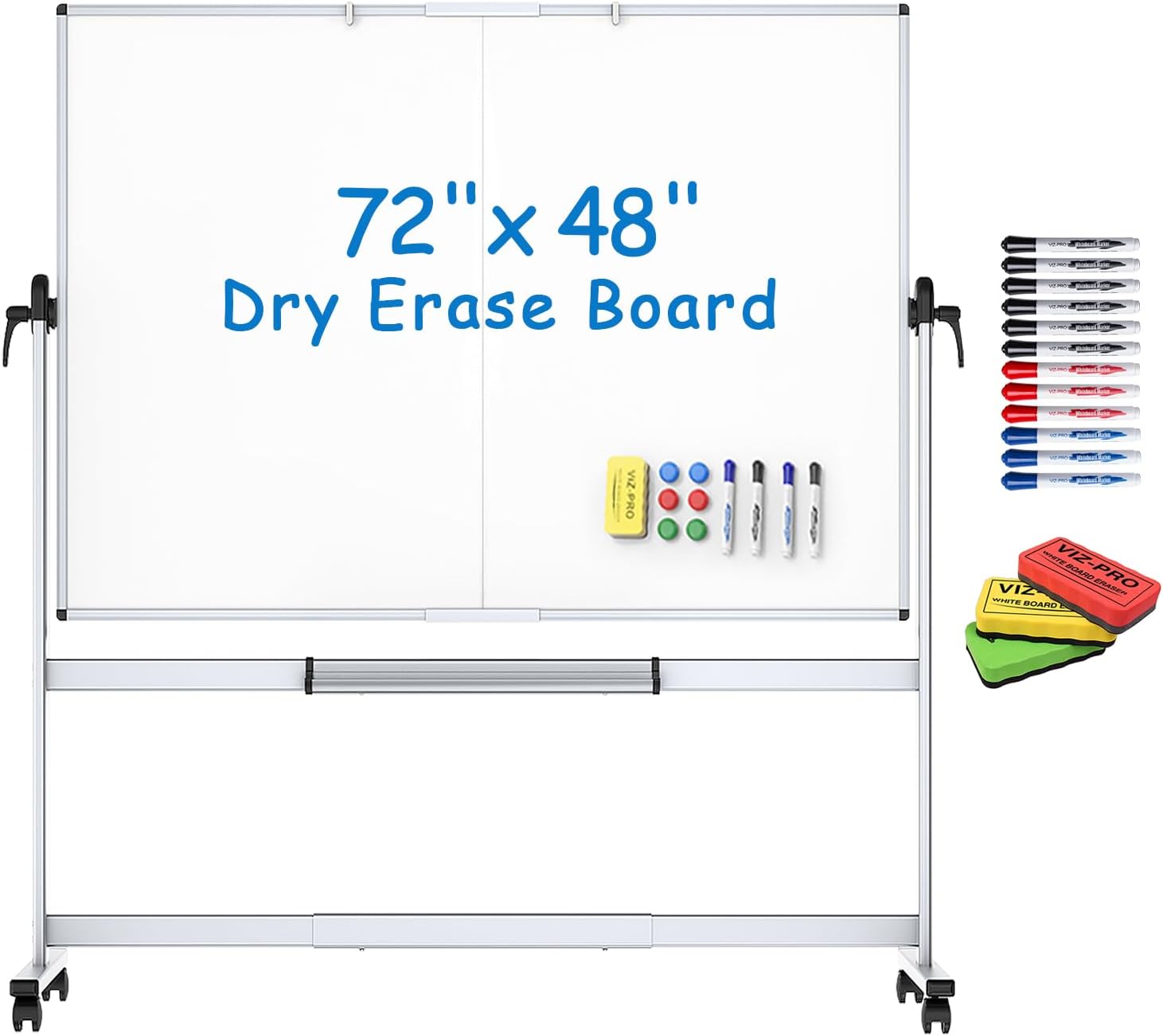VIZPRO DoubleSided Mobile Whiteboard, 72 x 48 Inches