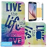 S6 Case, Galaxy S6 Wallet Case, Tradekmk(TM) Brand New Special Slim PU Leather Wallet Stand Protector Case Cover[Colored Drawing Pattern] For Samsung Galaxy S6 [+Stylus+Screen Protector+Cleaning Cloth]-(Series-RE)