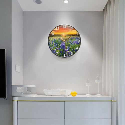 Miniatura 3 de Reloj de pared redondo silencioso y hermoso reloj de pared de jardín de Texas, sin tictac, moderno, digital, para oficina, sala de estar, cocina,
