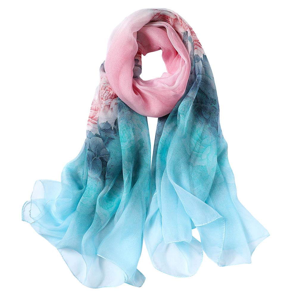 STORY OF SHANGHAI Sciarpa di 100% Seta da Donna Foulard Chiffon con Fantasie Orientale Semi-Trasparente