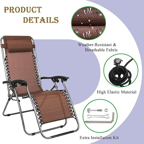 Miniatura 5 de Tela de repuesto para silla de gravedad cero, tela antigravedad para silla de salón con 4 cordones de repuesto para silla de gravedad, accesorios
