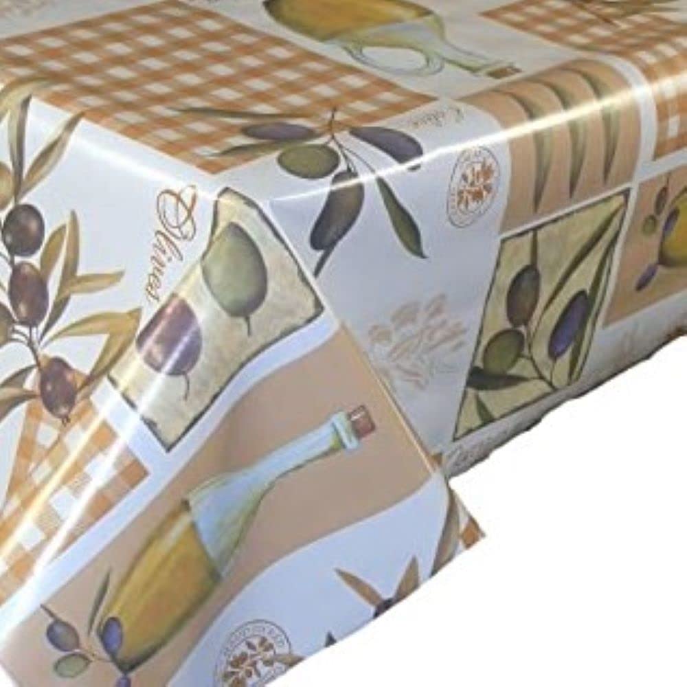 Snugglemore Olive Wipe-Clean Pvc Vinyl Tablecloth Kitchen Garden Outdoor Parasol Party Tablecloth Protector Waterproof Play Mat (, 137Cm X 183Cm With Hole)