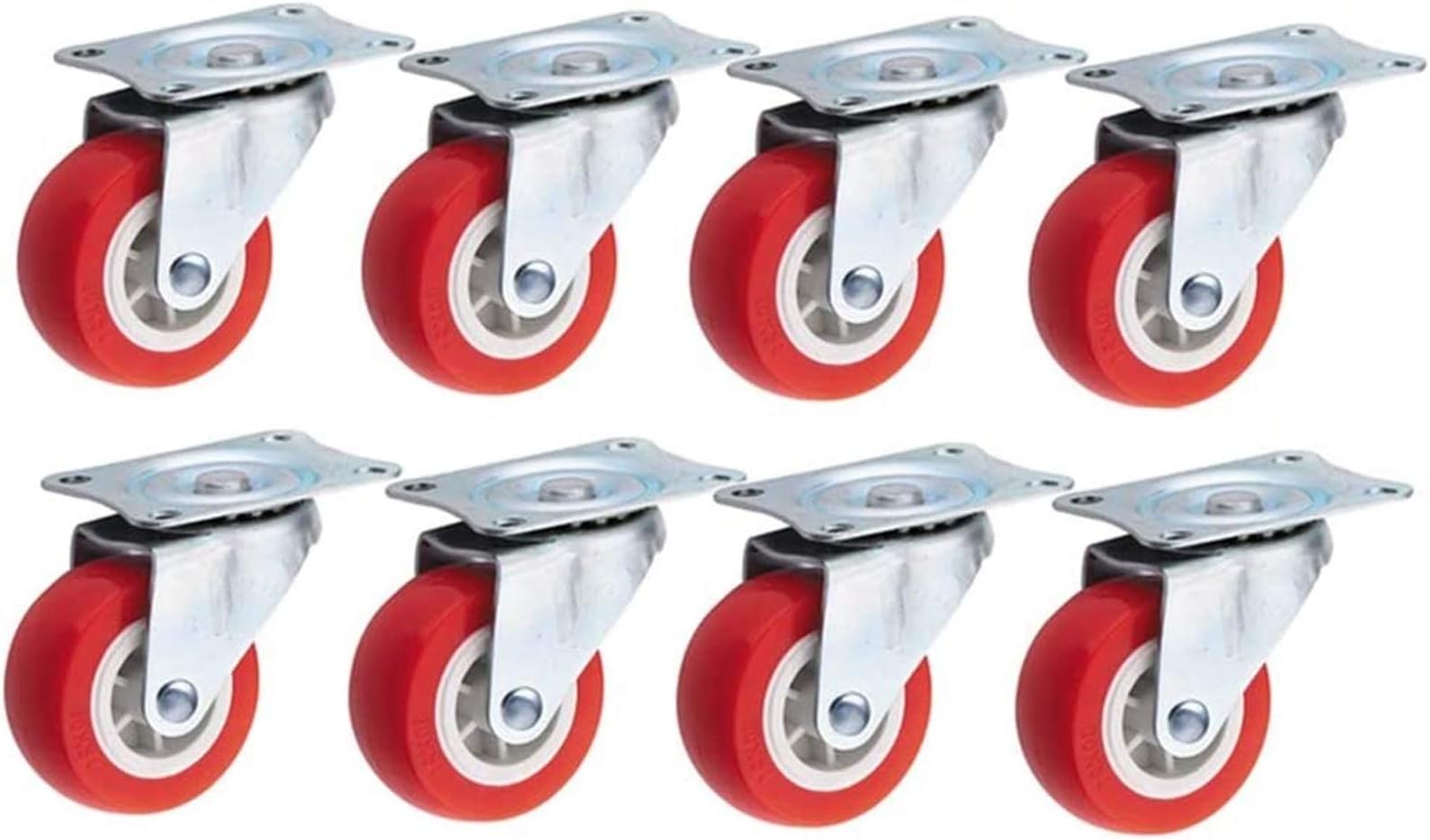 1.5 Inch Furniture Casters Swivel Wheels With Brake Universal Silent 2inch 50mm 50kg Per Wheel Trolley Scaffold Transport Casters For Garden Flower Pot Base Red 8 Pcs