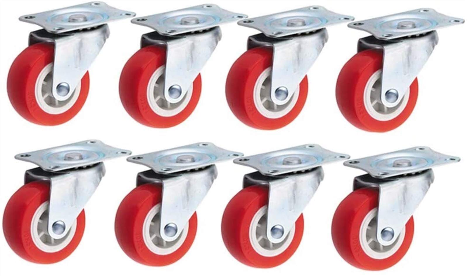 1.5 Inch Furniture Casters Swivel Wheels With Brake Universal Silent 2inch 50mm 50kg Per Wheel Trolley Scaffold Transport Casters For Garden Flower Pot Base Red 8 Pcs