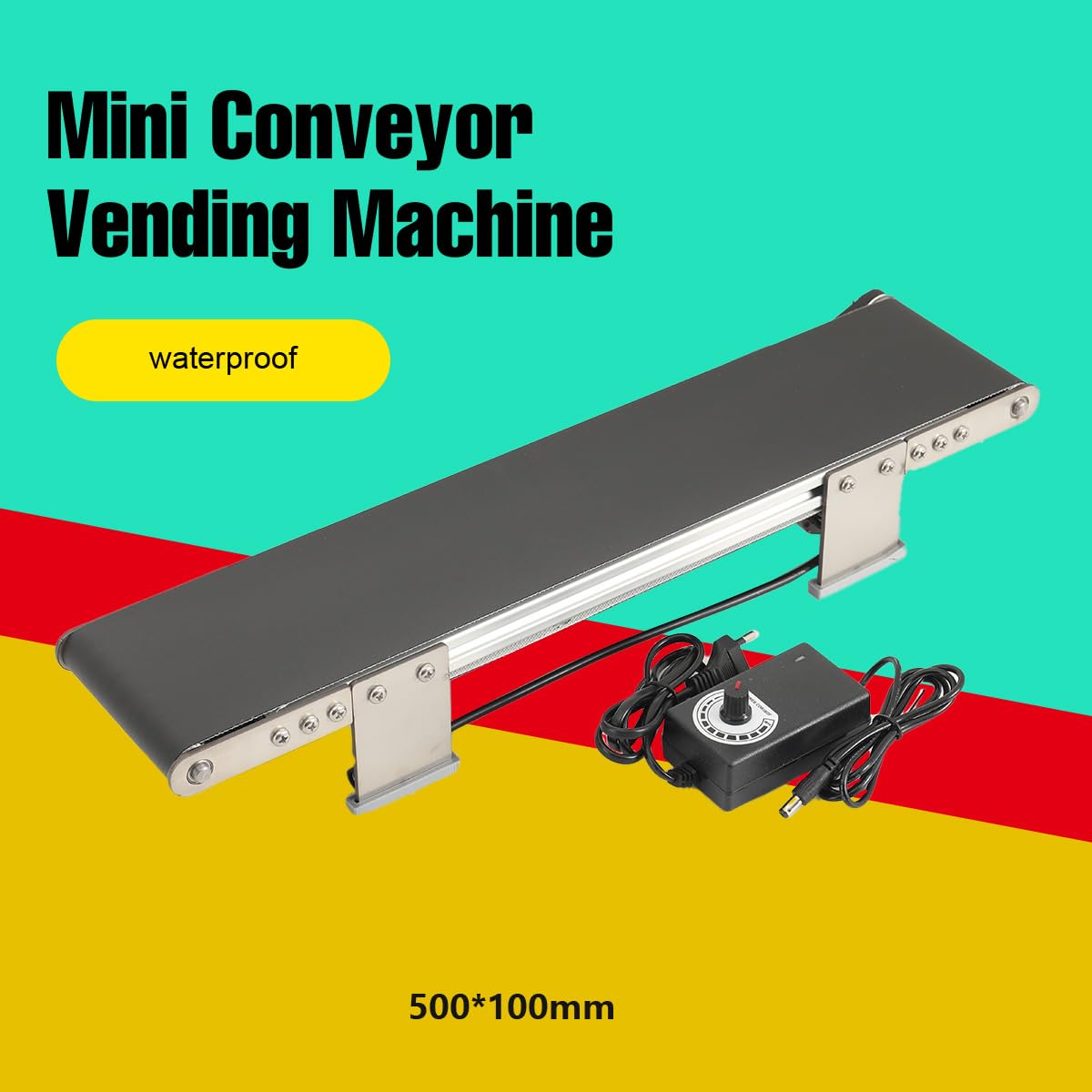 Mini-Förderautomat, Desktop Förderband mit Einstellbarer Stromadapter, 100 * 490mm Förderer Edelstahlhalterung, Automatischer Förderanlage Fördergurt, für Reibung Experiment Lehrmittel