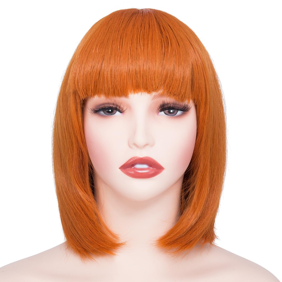 Yamel Orange Bob Wig with Bangs 11 Inches Short Straight Synthetic Hair Costume Party Cosplay Halloween Wigs for Women Adult - Image 2
