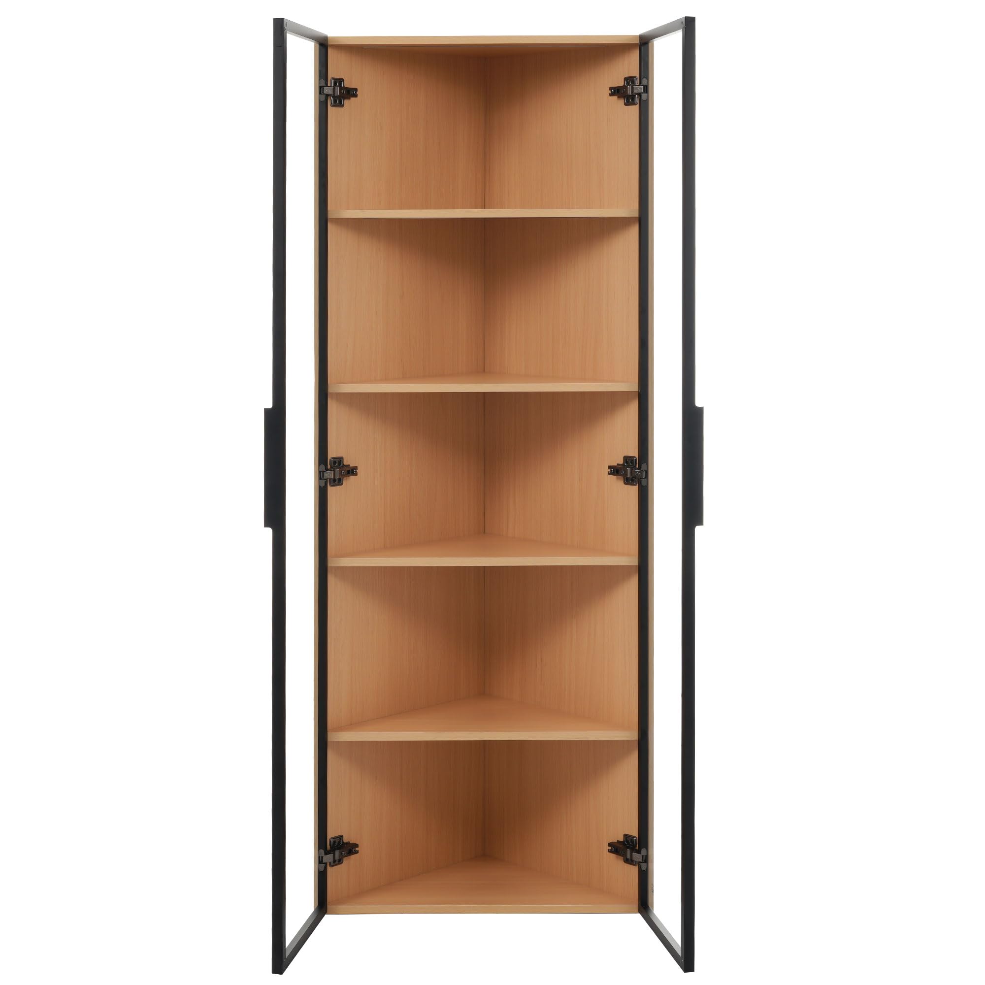 Vitrine de cristal LED 62 x 35 x 160 cm – Roble con luz integrada, libre de polvo, fabricada en cristal templado, vitrina de esquina, elegante vitrina de cristal – Vitrina para libros