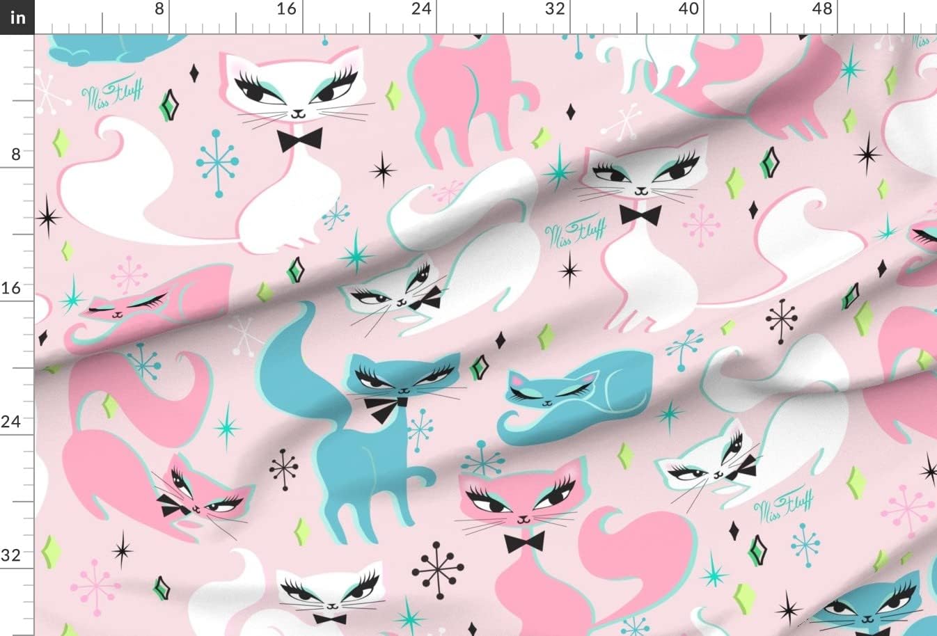 Spoonflower Fabric - Kittens Pink Large Scale Cats Cute Retro Vintage Art Printed on Upholstery Velvet Fabric Fat Quarter - Upholstery Home Decor Bottomweight Apparel