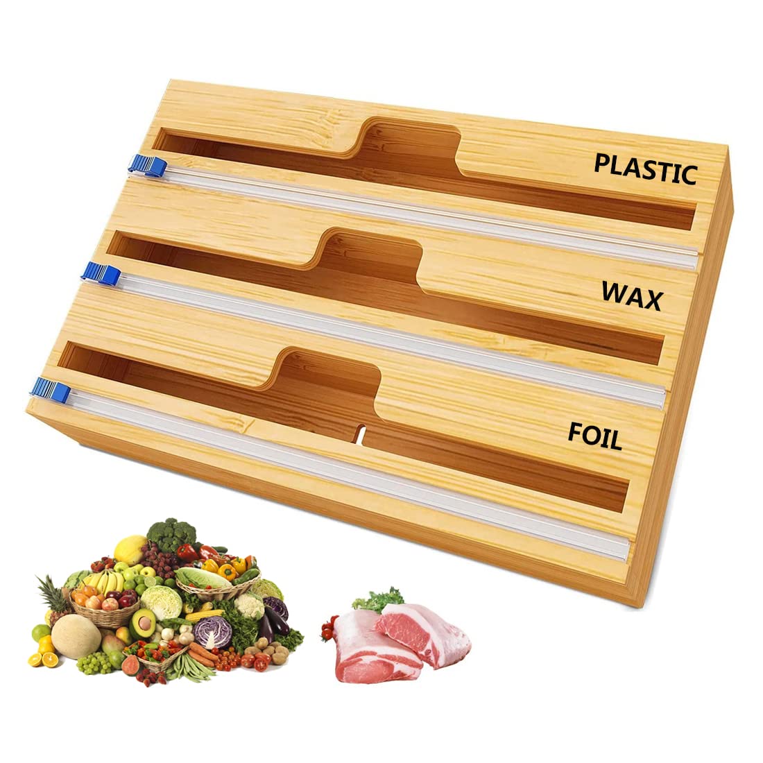 Buy 3 in 1 Bamboo Wrap Dispenser with Slide Cutter and Labels, Plastic