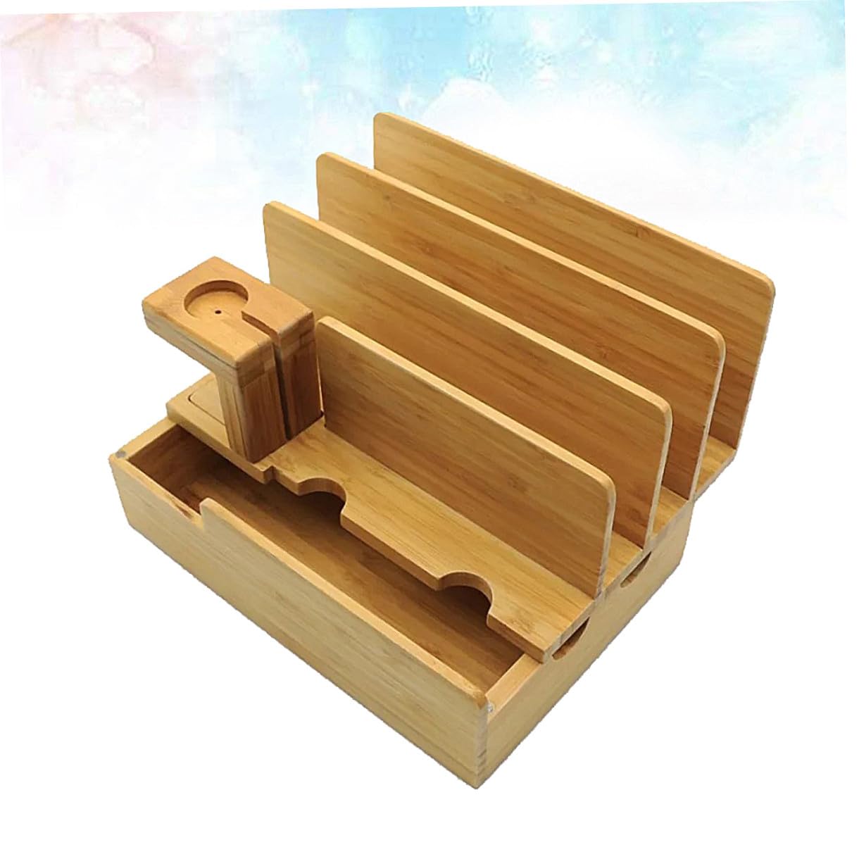 DOITOOL Support de Chargeur en Bambou Naturel pour Montre Connectée et Téléphone Portable, Station de Charge Multifonction Bureau, Compatible Montre Intelligente, Finition Bois, Taille