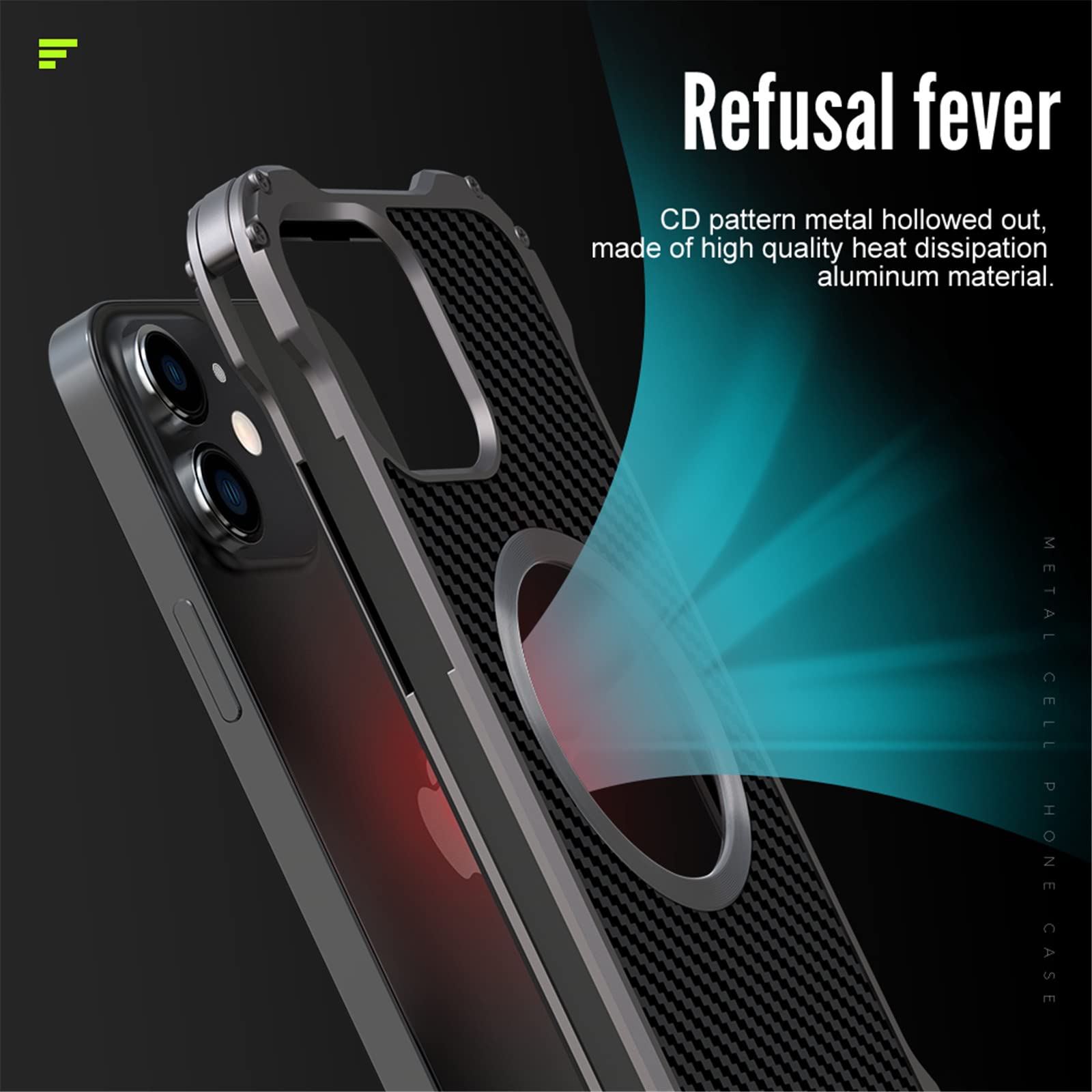 Funda para iPhone 12/12 Pro/12 mini/12 Pro MAX, Aspecto de Fibra de Carbono Carcasa Protectora Antigolpes Negro, con Protector de Lentes de Cámara Compatible con Accesorios MagSafe