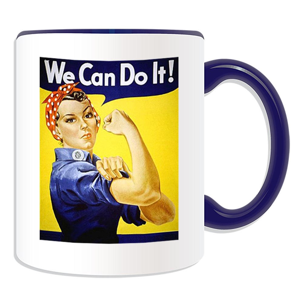 Unigift Women's Blue Personalised Gift - We Can Do It Mug (War Poster Design Theme, Colour Options) - Any Name / Message On Your Unique - Britain Britons First 1St Second 2Nd World Ww1 Ww2 Recruitment Enlist Victory Army Military Soldier