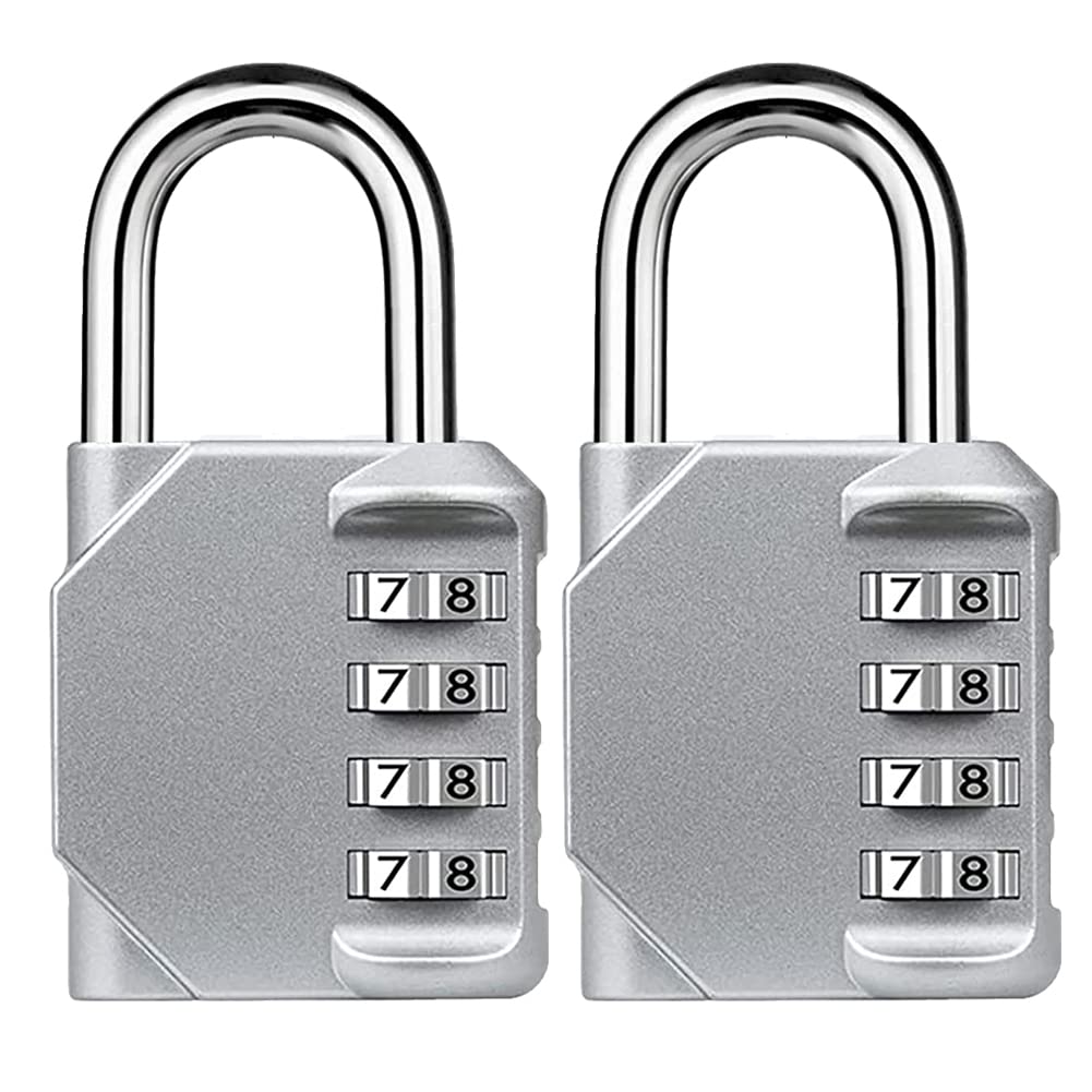 ALLNEWELOOK Combination Lock, 4 Digit Combination Padlock for Luggage, School Gym Sports Locker, Fence, Toolbox, Case, Hasp Cabinet Storage. 2 Pack Locker Lock (2 Pack Silvery)