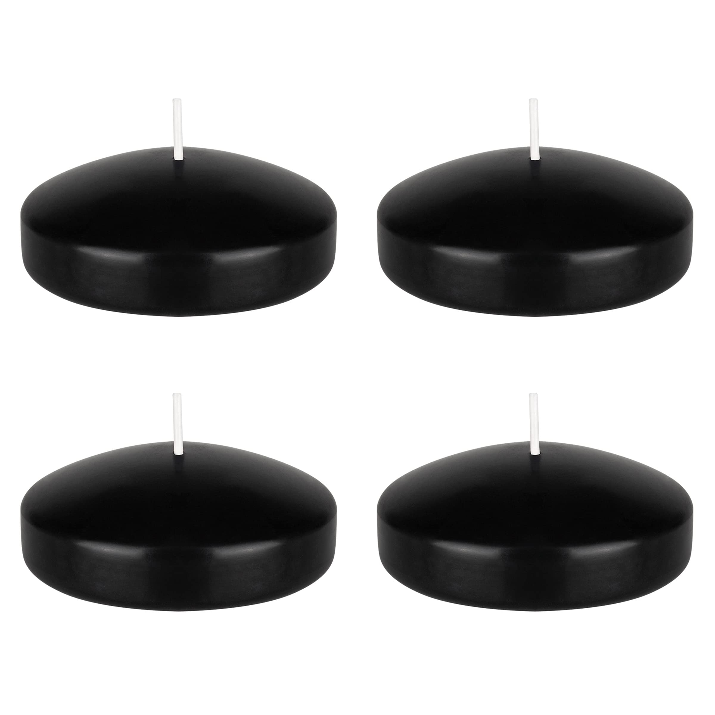 Mega Candles 4 pcs Unscented Black Floating Candles, Hand Poured Wax Candle 3 Inch Diameter, Home Décor, Wedding Receptions, Baby Showers, Birthdays, Centerpieces, Celebrations, Meditations, Spas