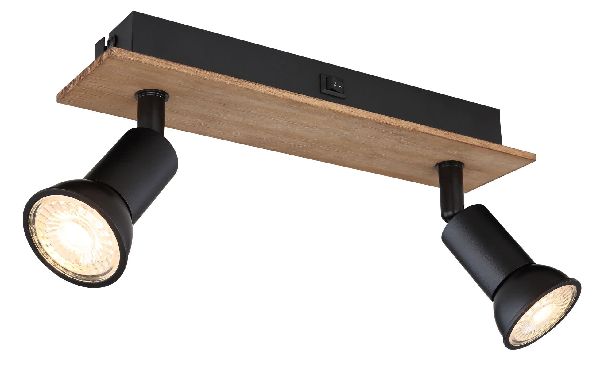 Wandleuchte Mit 2 Spots – Schwarz Mit Holzoptik, GU10 Fassung, Schwenkbar – Für Decke & Wand Im Schlafzimmer & Wohnzimmer
