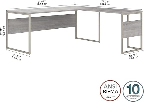 Miniatura 26 de Bush Business Furniture - Escritorio híbrido en forma de L de 72 pulgadas de ancho x 30 pulgadas de profundidad con patas de metal, color gris Gris