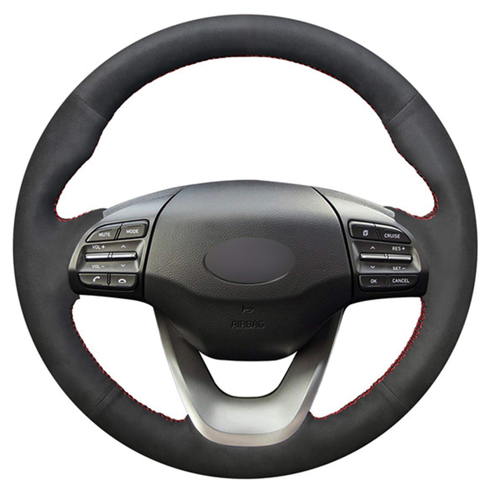 For Hyundai Kona 2017 2018 2019, Black Suede DIY Hand-stitched Car Steering Wheel Cover