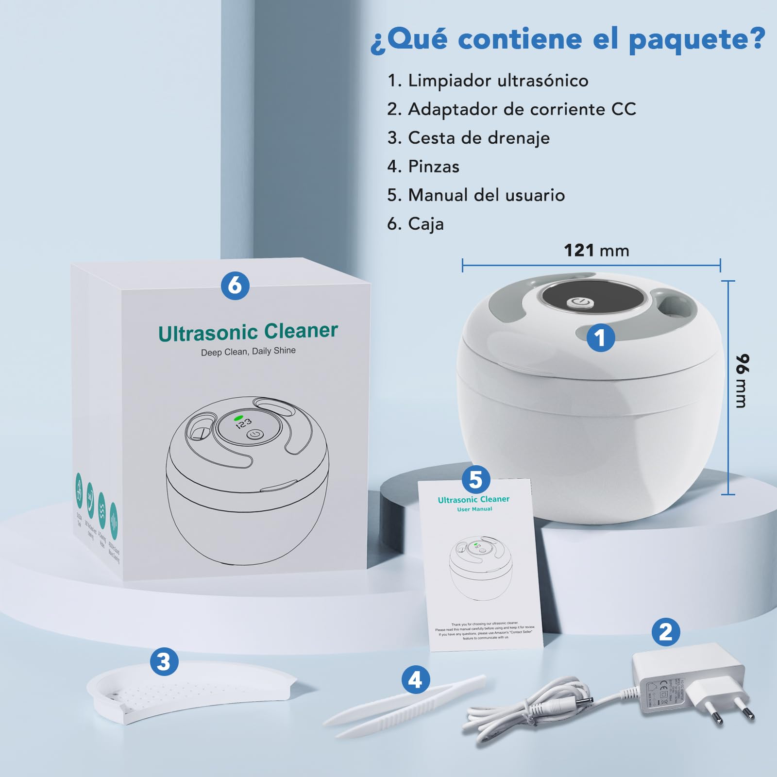 Accwork Limpiador Ultrasónico, 45 kHz Ultrasonic Cleaner, 4 modos de Limpieza, Acero Inoxidable 304, 200 ml Ultrasonidos Limpieza Dental para Aparato De, Retainer, Aligner, Blanco