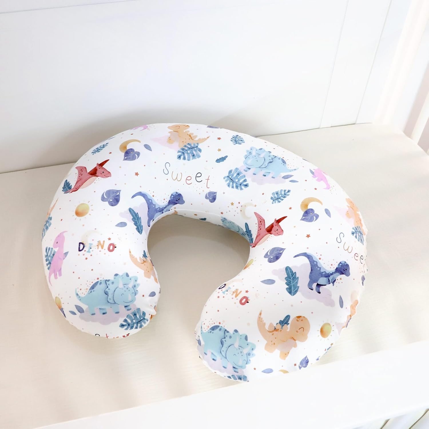 DILIMI Nursing Pillow Cover Stretchy Removable Case for Breastfeeding Pillows, Ultra Soft Comfortable Slipcover for Baby Girl and Boy, Watercolor Dinosaur and Leaves - Image 4