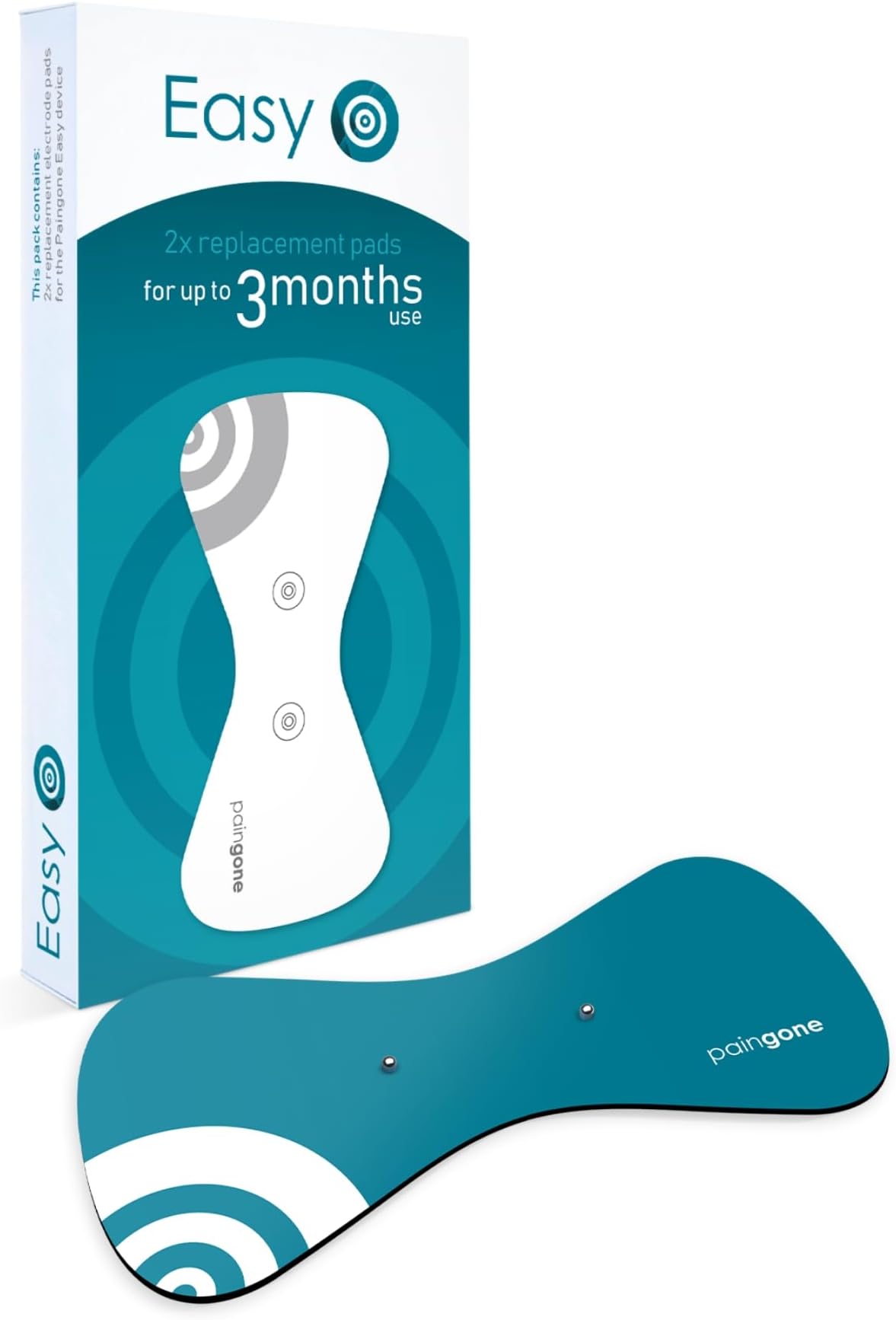 Easy Replacement Gel Pads, 2 Count - Adhesive Electrode Pads - Made Exclusively for Use with The Paingone Easy Device - Great for Large Areas of Body - Use Up to 3 Months