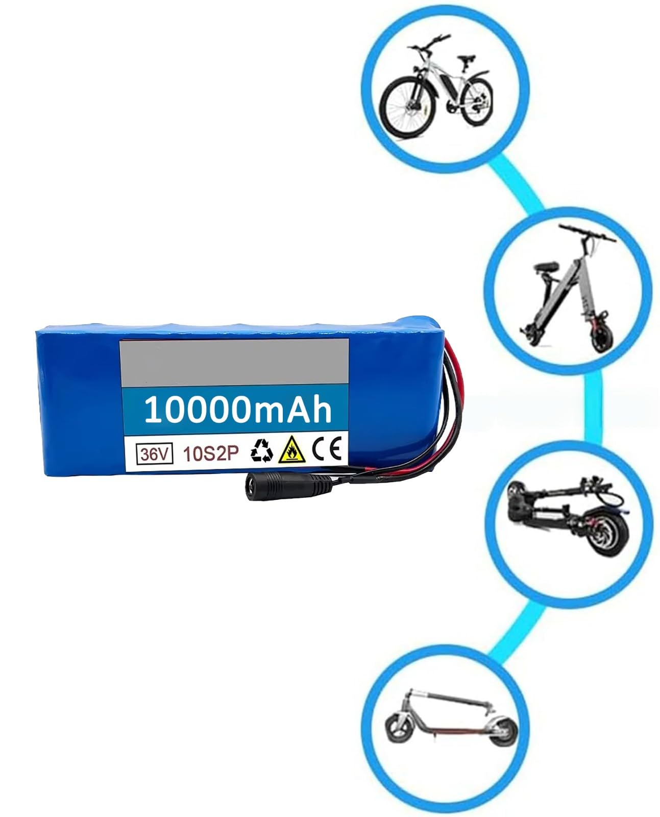 Batteria Per Bicicletta Elettrica Da 36 V 10 Ah Pacco Batteria Al Litio Ricaricabile Con Caricabatterie Batteria Per Moto Scooter Go-Kart Batteria Agli Ioni Di Litio Impermeabile