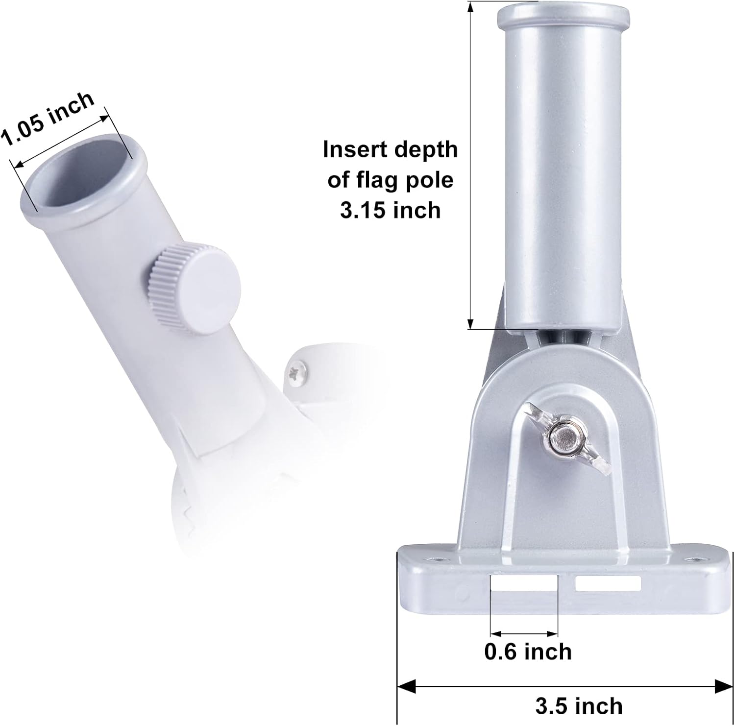 NQ Flag Pole Holder Adjustable, Flag Pole Bracket for Outside House Heavy Duty Aluminum, Multi-Position Flag Pole Mounting Bracket Rust Free with Hardwares, 1" Inner Diameter (Silver- 2 Pack)