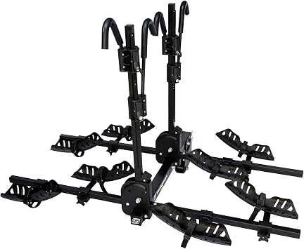 Swagman Quad 2+2 Hitch Mount Bike Rack 4 Bike Platform Carrier, 45lbs per Bike, Removable Outer 2 Bike Rack, Locks & Folds, Secure Ratchet Hooks, Anti-Wobble Locking Hitch Pin, 2" Receiver