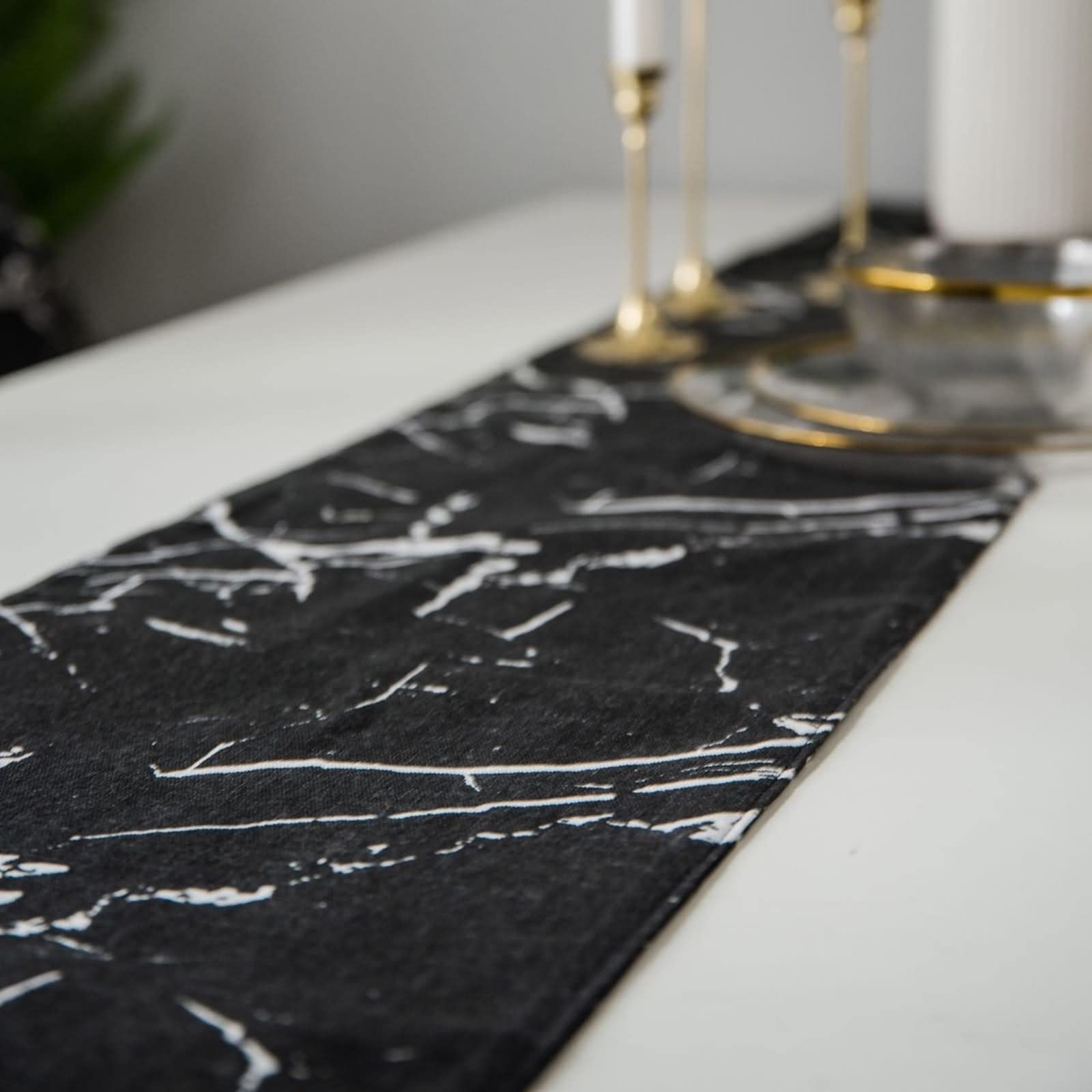Camino de Mesa Navidad, Centros Decorativos de Mesa Comedor Patrón de Mármol Negro Sabana de Algodon 30x220CM