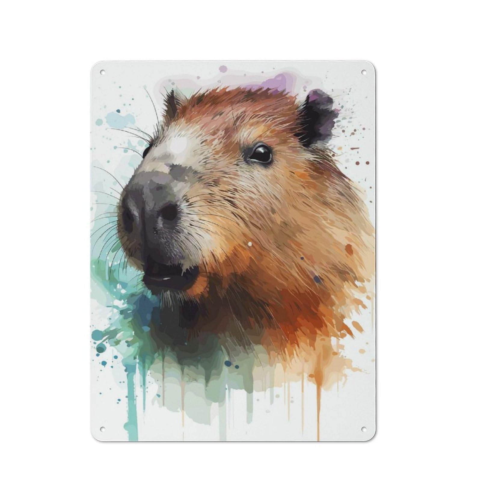 Junmoney Style-12 Rustic Tin Sign 40X30cm Featuring Capybara Watercolor Portrait For Living Room Wall, For Room Styling Across Living Rooms And Feature Walls