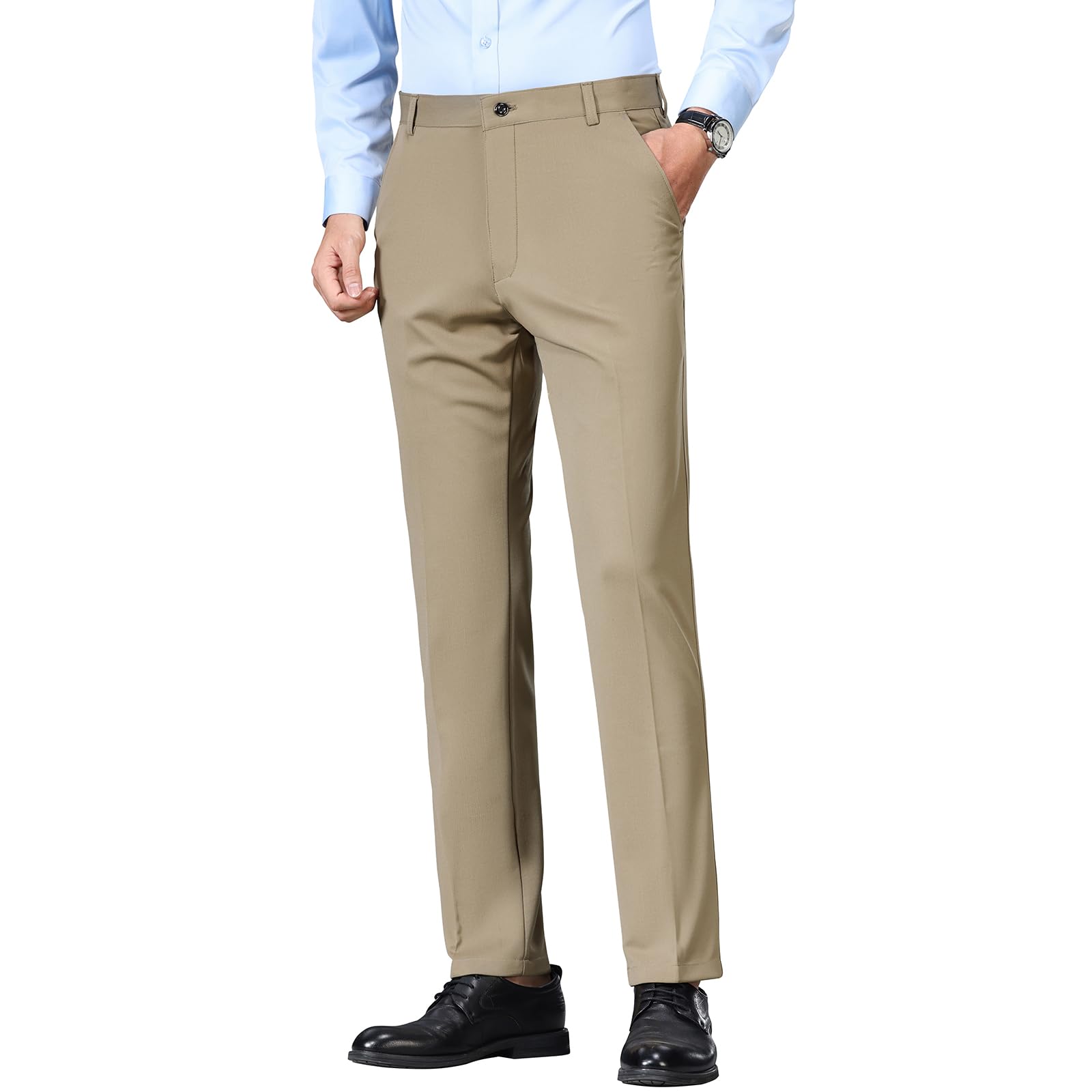 Mylldey Mens Regular Fit Dress Pants Casual Business Flat Front Mens Wrinkle Free Comfort Stretch Pants