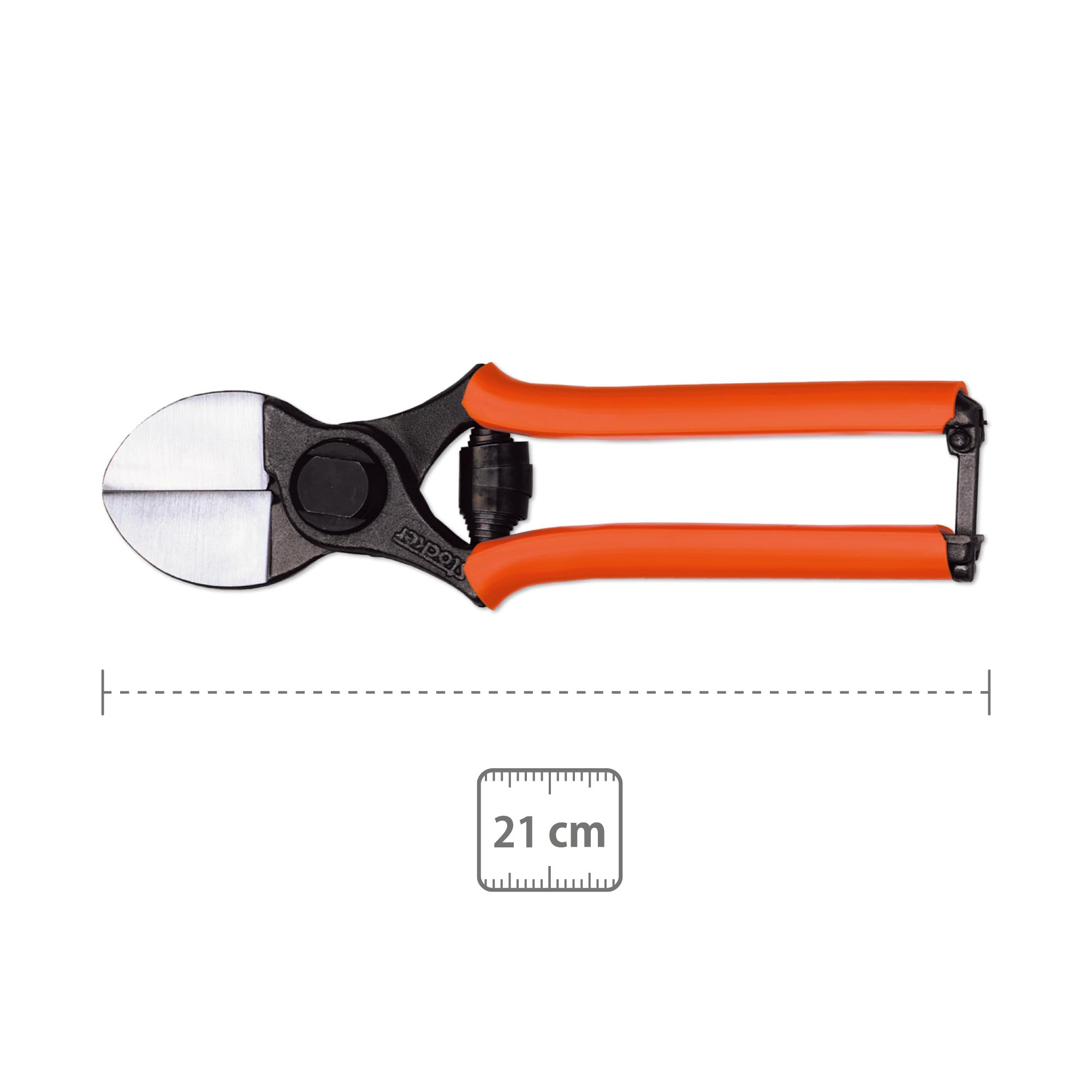 STOCKER - Zweischneidige Profi-Gartenschere 21 cm, Ideal für Obst- & Olivenbäume, Präzise Flachschliffklinge, Ø 22 mm Schnittkapazität, Robust & Ergonomisch