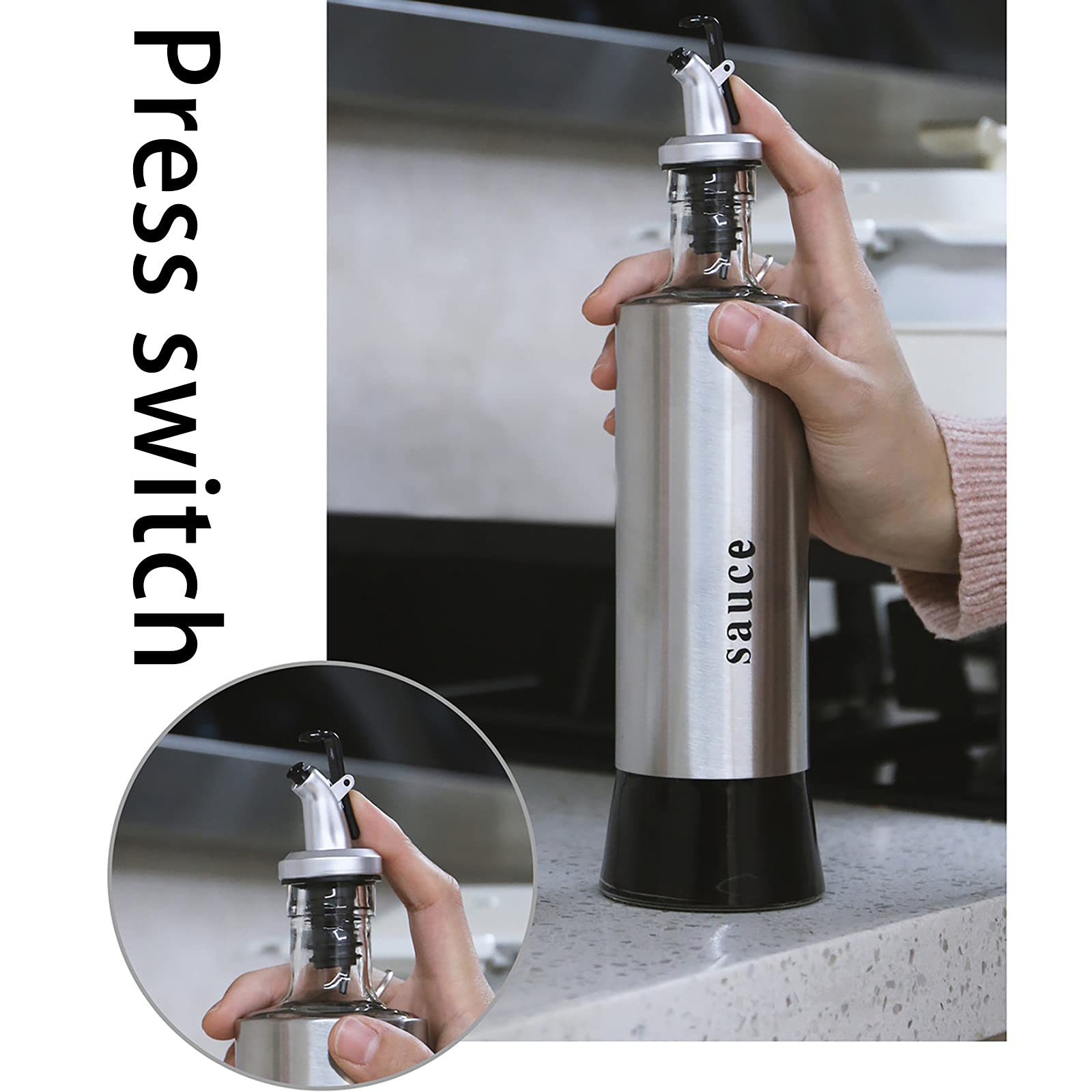 CUNQN Olijfolie Dispenser Glas Olie Schenker Motregen Fles Azijn Container Cruet Flessen Koken Doseerset 500 ML 2 STKS