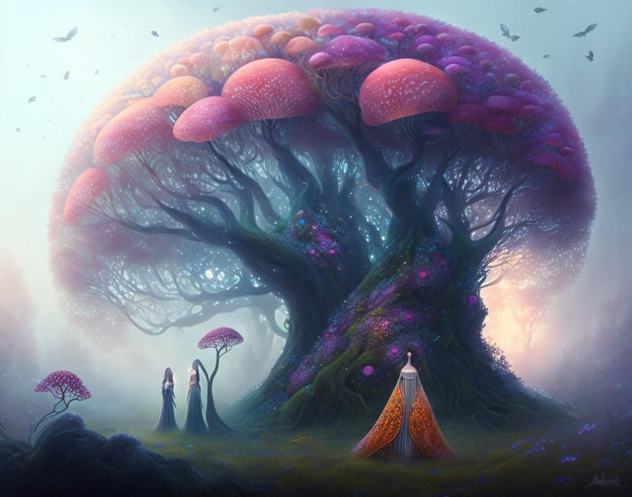 Arbre de vie toile décoration murale panorama brumeux 58 x 90 cm
