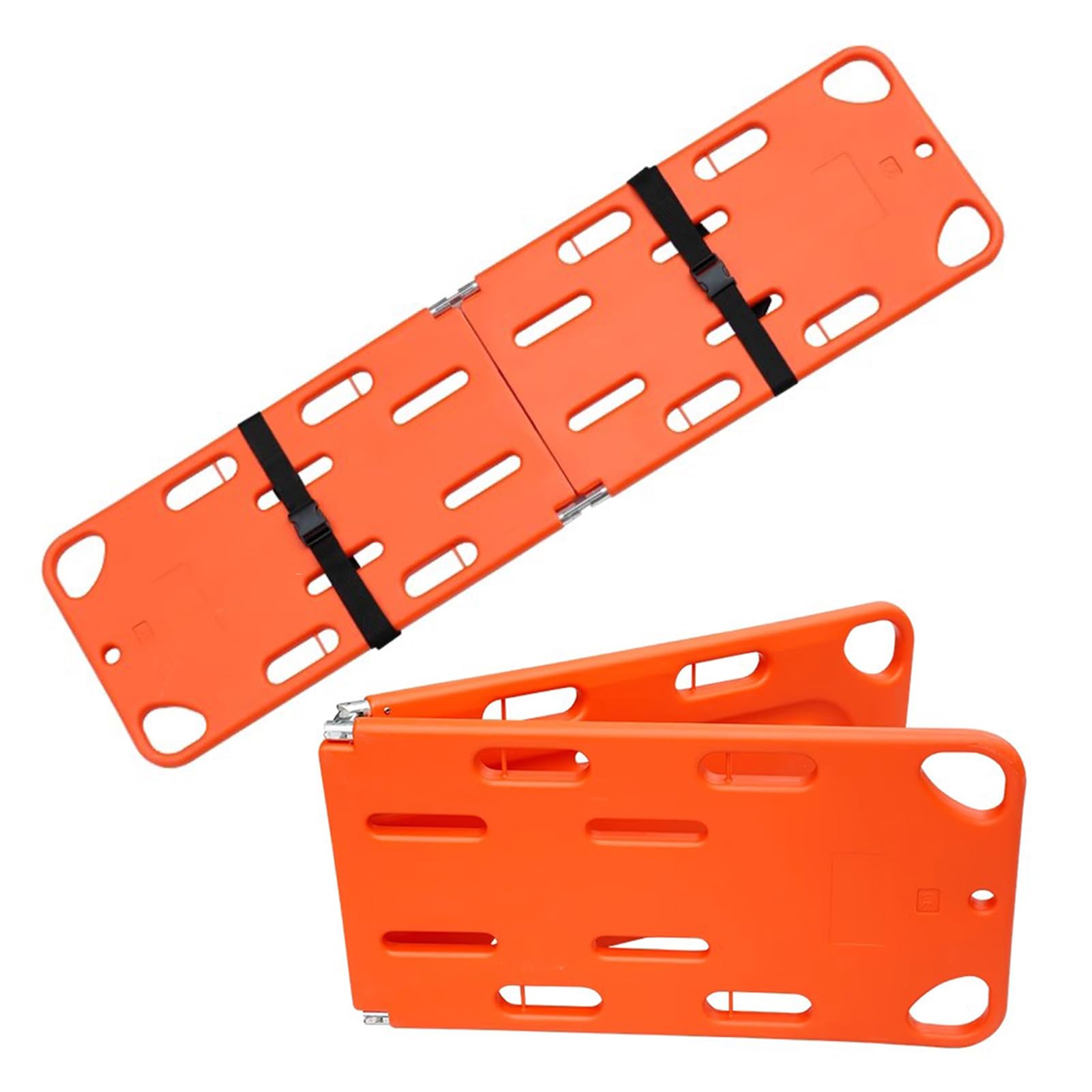 Faltbare Spineboard-Trage - Leichtes, tragbares, wasserabweisendes Spineboard mit 3 verstellbaren Gurten für Rettungssanitäter/Krankenwagen - Strapazierfähiger PE-Kunststoff, Orange, 74"x20"x2",