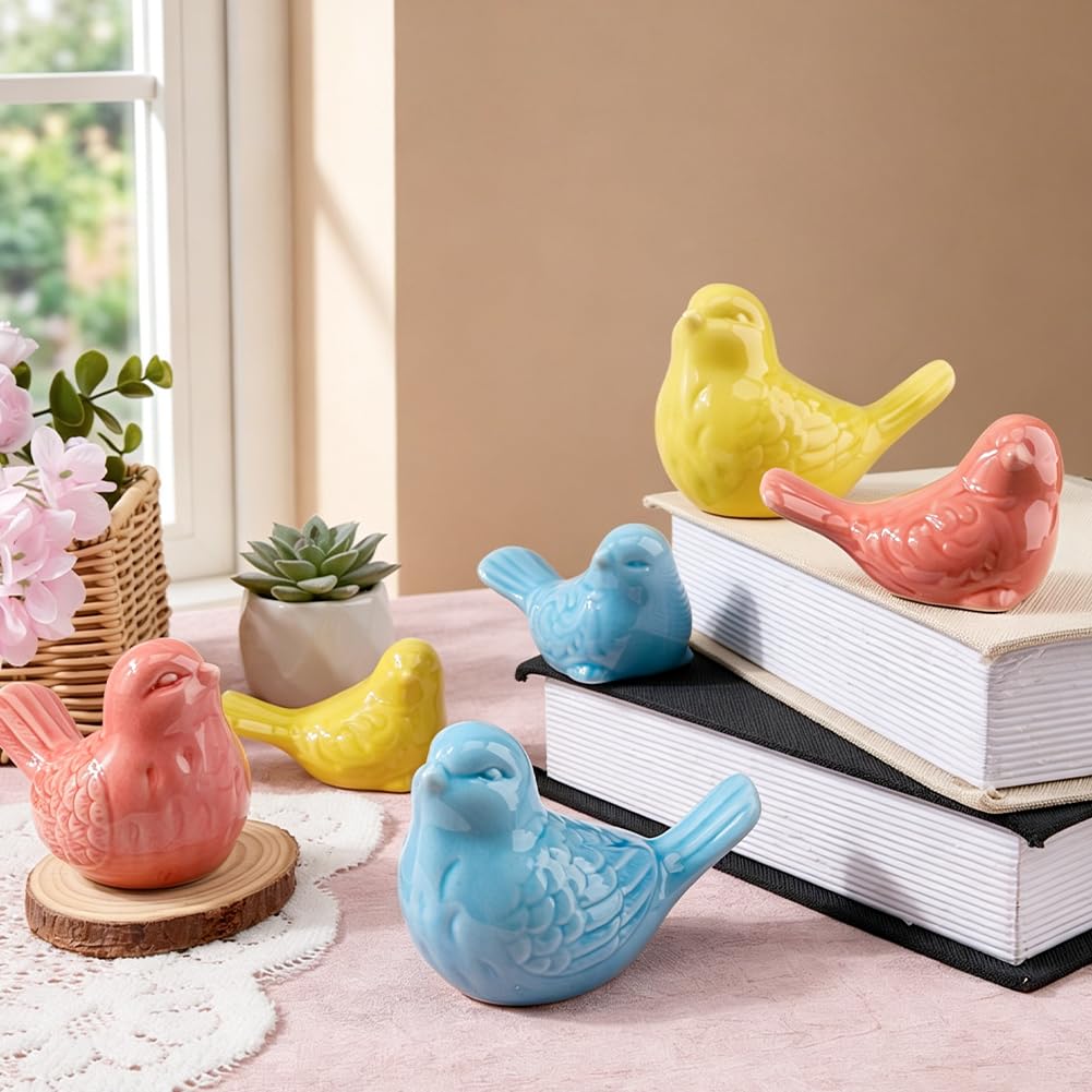 DICOSMETIC 6 statue di uccelli in porcellana blu giallo corallo chiaro in ceramica ornamenti per uccelli in ceramica ornamenti per uccelli statue di piccoli animali decorazioni per la casa per armadi