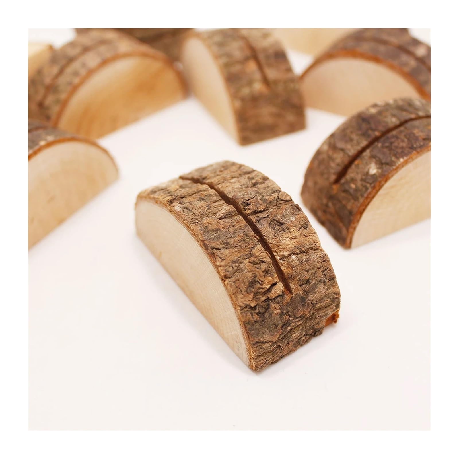 soportes para números de mesa, 10 soportes de madera con forma tocón for tarjetas lugar boda, mesa, menú, fotos y(10pcs E)