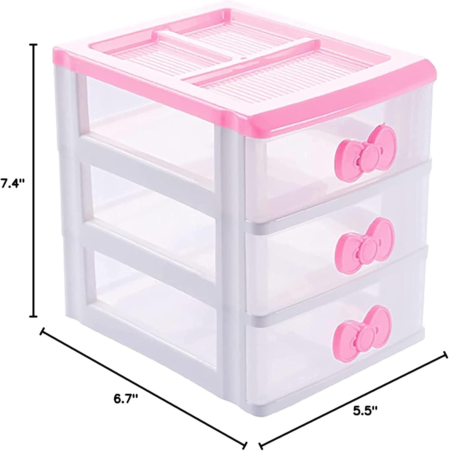 Cute Pink Desktop Organizer with 3 Drawers – Small Plastic Storage Box for Jewelry, Makeup, and Office Supplies – Compact Vanity Organizer for Teen Girls’ Room Decor (Pink 3 Layers) image 2