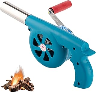 Ventilador de barbacoa 12x5x6.5 Manual de plástico y metal de color azul Slope de barbacoa con manivela con fuelles portátiles resistentes al calor del viento para acampar, picnic, soplador al aire l