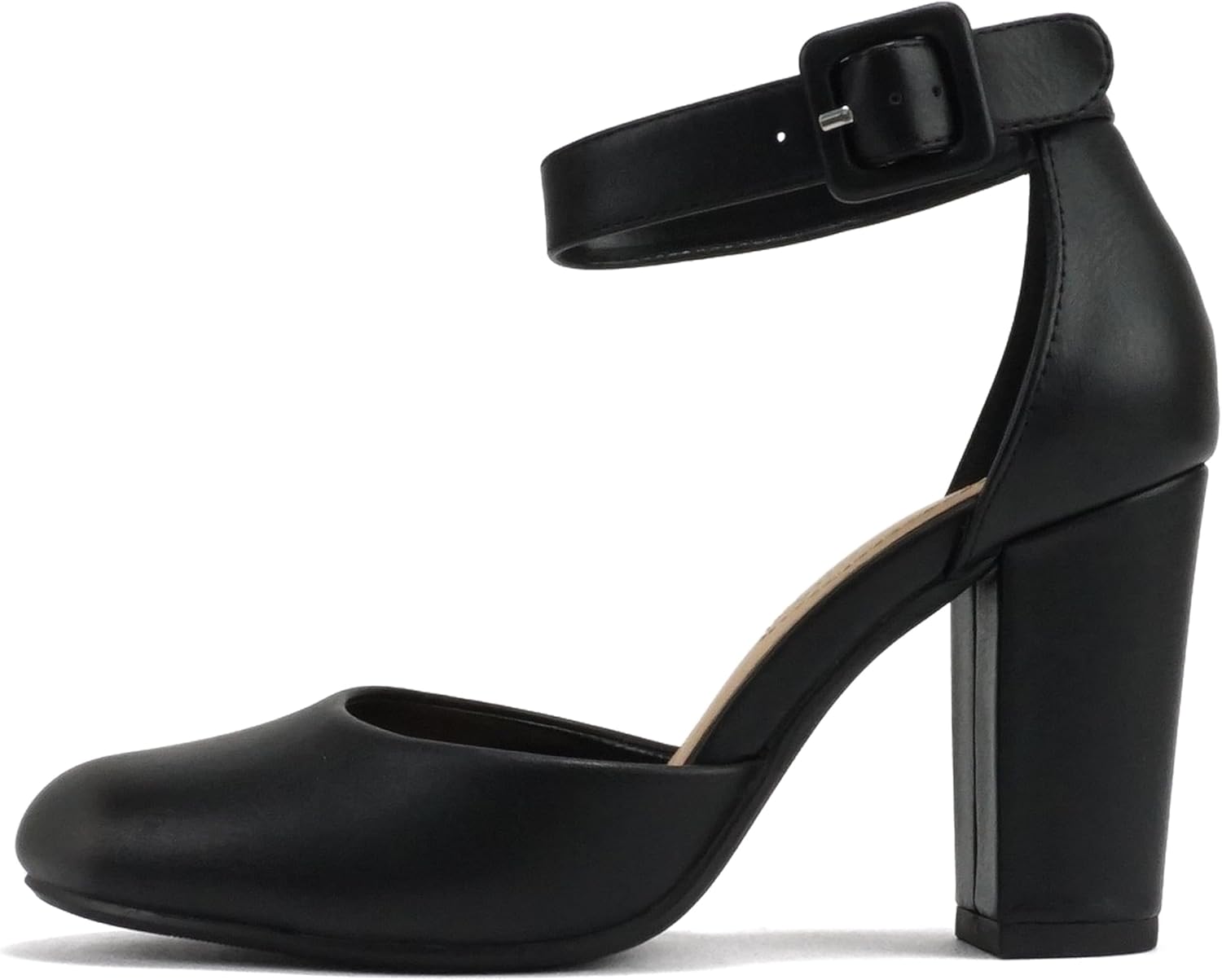 CITYCLASSIFIED “Kelly” ~ Women Comfort Foam Closed Toe Closed Back Counter High Block Heel Pump with Adjustable Ankle Strap