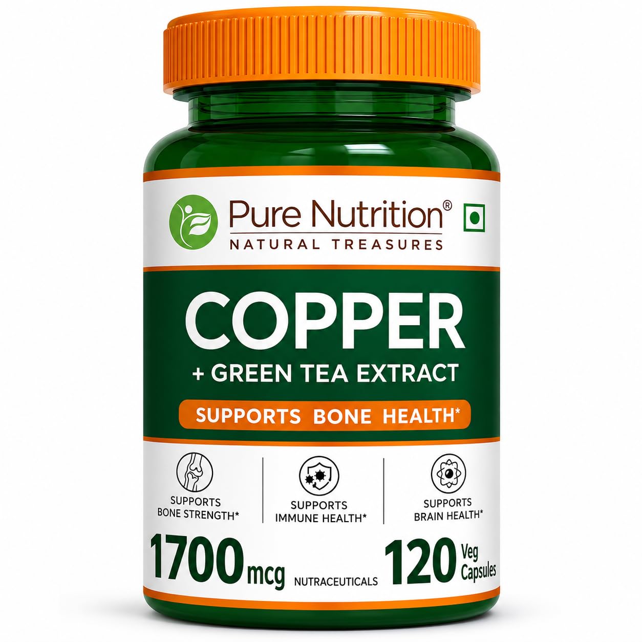 Pure Nutrition Copper (1700mcg) Supplement with Green Tea Extract, 120 Veg Capsules | Support Connective Tissues, Brain Health, Boost Immunity | For Men & Women-image-25