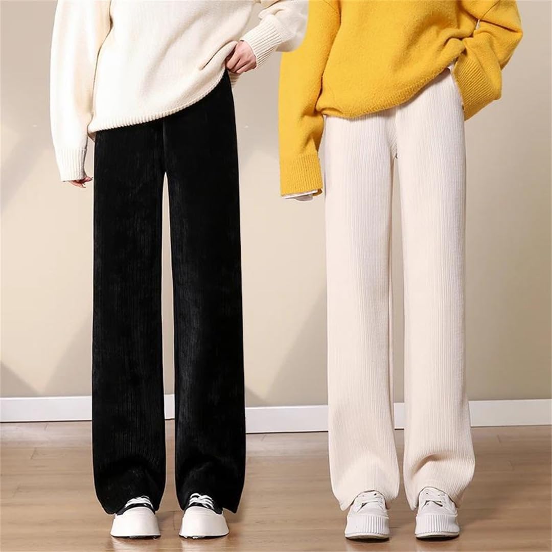 Pantaloni invernali da donna in peluche, a vita alta, casual, a gamba larga