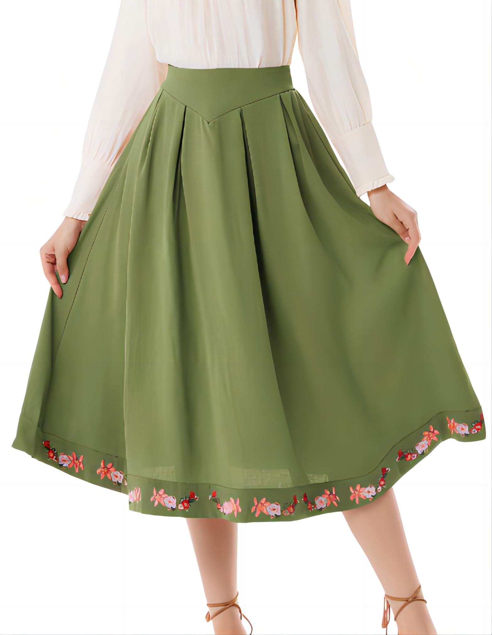 Scarlet DarknessWomen Vintage Renaissance Skirt Embroidered Midi Skirts with Pockets