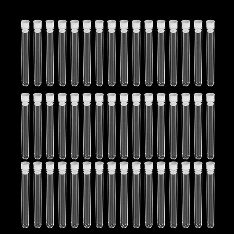 200Pcs/Pack 12x100mm Transparent Laboratory Clear Plastic Test Tubes Vials with Push Caps School Lab Tools